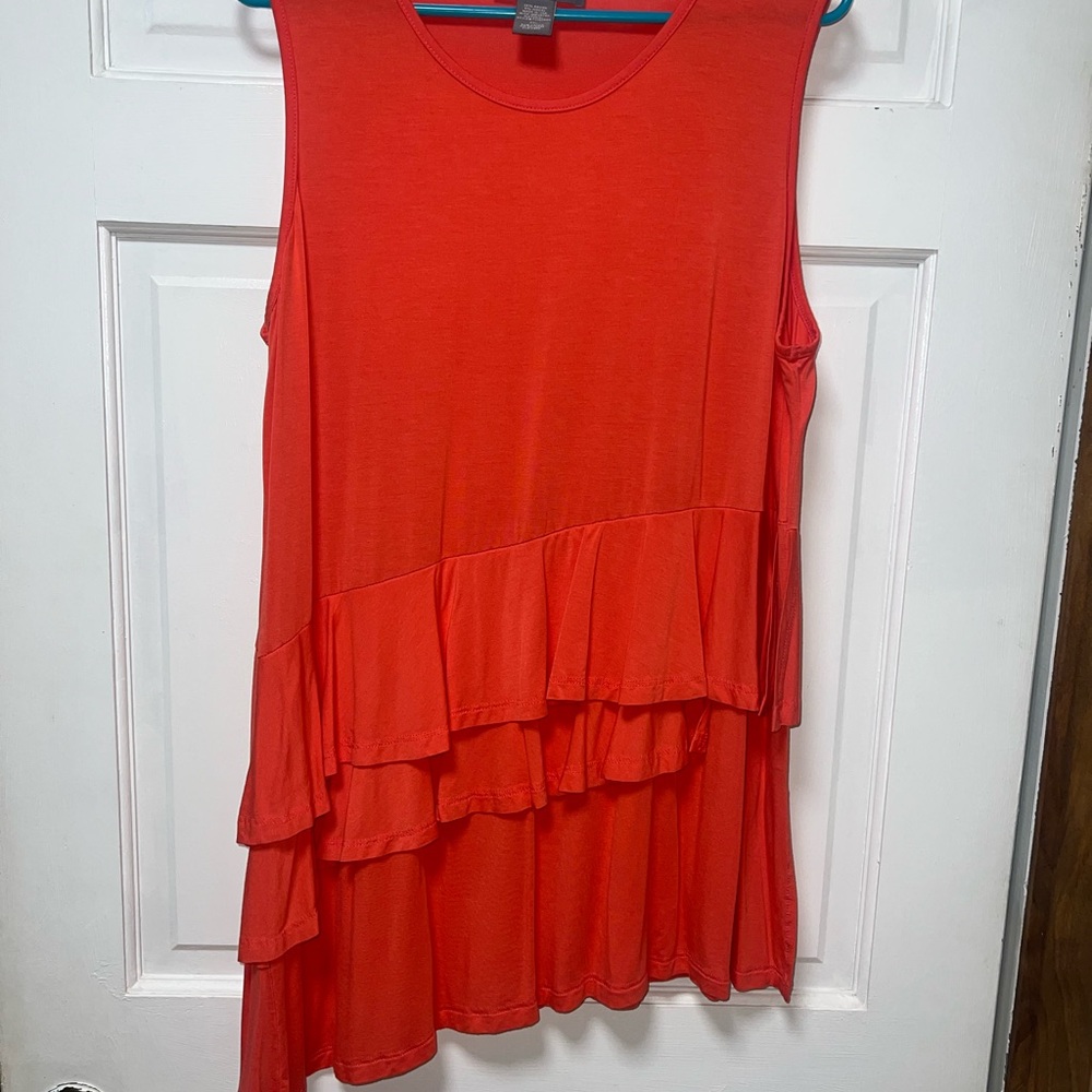 Kate & Mallory xl Women’s Sleeveless Ruffle Tunic Top - Red